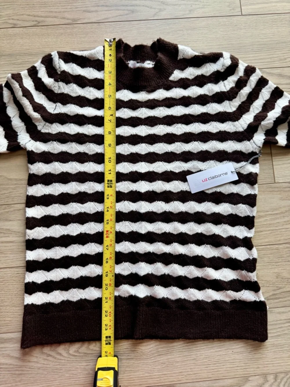 Liz Claiborne Brown & Cream Striped Crewneck Sweater - Picture 5 of 6